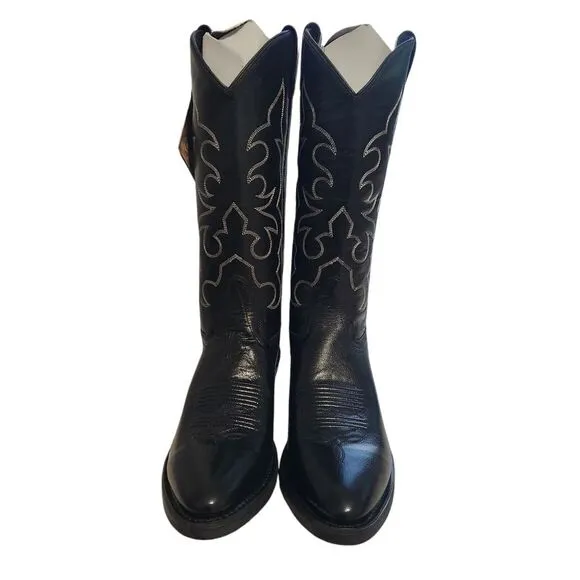 Old West Black Leather Cowboy Boots TBM3010 Men’s 9 D Western Rodeo Style New