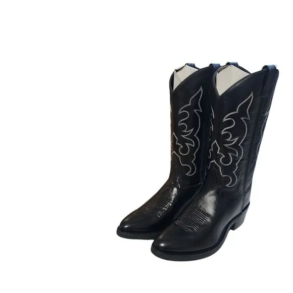 Old West Black Leather Cowboy Boots TBM3010 Men’s 9 D Western Rodeo Style New