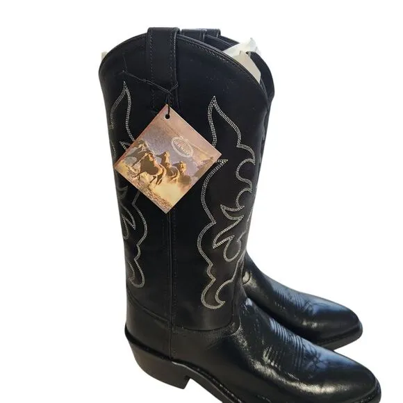 Old West Black Leather Cowboy Boots TBM3010 Men’s 9 D Western Rodeo Style New