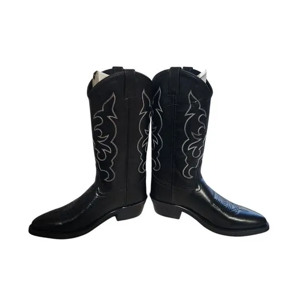 Old West Black Leather Cowboy Boots TBM3010 Men’s 9 D Western Rodeo Style New