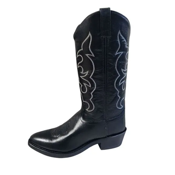 Old West Black Leather Cowboy Boots TBM3010 Men’s 9 D Western Rodeo Style New