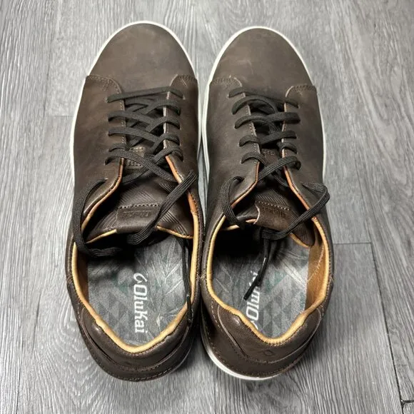 OluKai Lae'Ahi Li'Ili Mens Shoes Size 13 Brown Leather Lace Up Casual Sneakers
