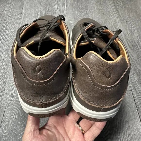 OluKai Lae'Ahi Li'Ili Mens Shoes Size 13 Brown Leather Lace Up Casual Sneakers