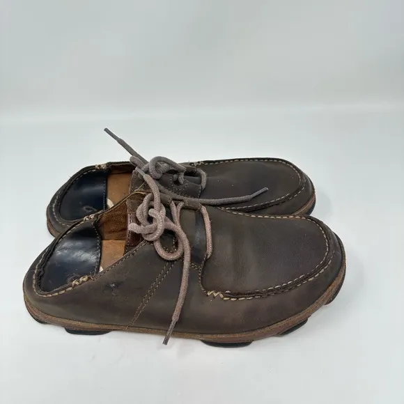 Olukai Ohana Lace-Up Nubuck Leather Shoes Brown Casual Men's Size 8