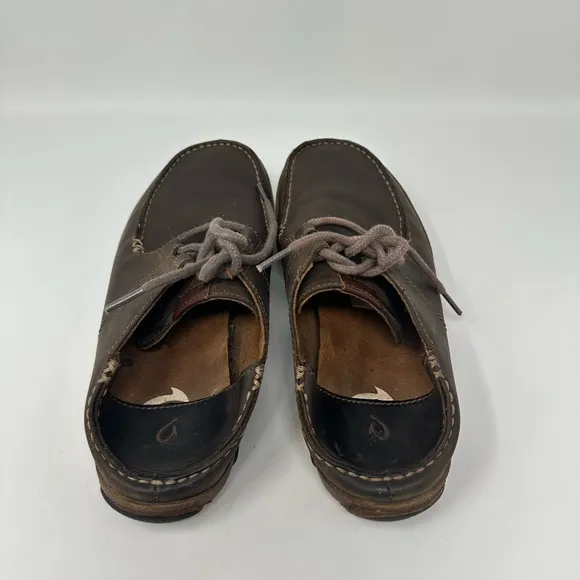 Olukai Ohana Lace-Up Nubuck Leather Shoes Brown Casual Men's Size 8
