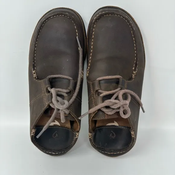 Olukai Ohana Lace-Up Nubuck Leather Shoes Brown Casual Men's Size 8