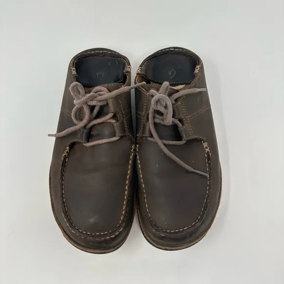 Olukai Ohana Lace-Up Nubuck Leather Shoes Brown Casual Men's Size 8