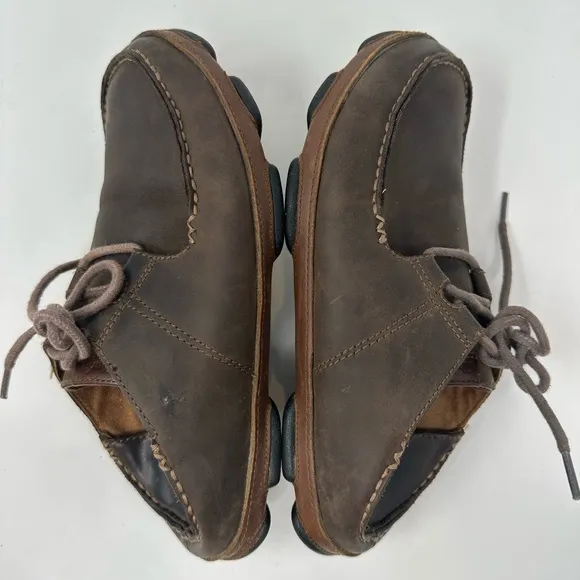 Olukai Ohana Lace-Up Nubuck Leather Shoes Brown Casual Men's Size 8