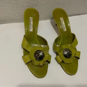OSCAR by Oscar de la Renta shoes low heels sandals green silver 39.5