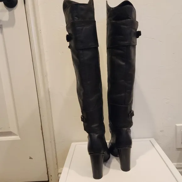 Over the knee black leather boots size 37/6.5