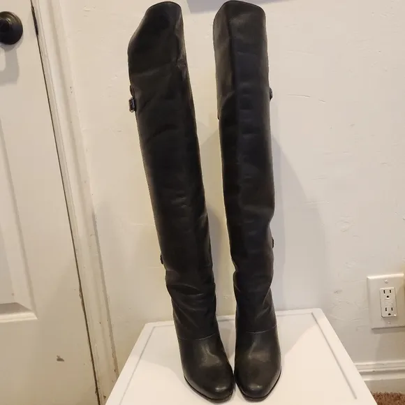 Over the knee black leather boots size 37/6.5