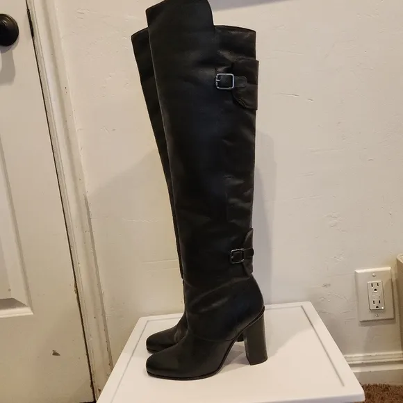 Over the knee black leather boots size 37/6.5