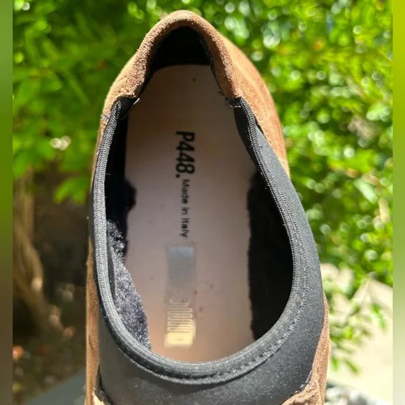 P448 BABY MOC SUEDED LEATHERSHEARLING LINED CHOCOLATESNEAKER. NIB $245. 10/43