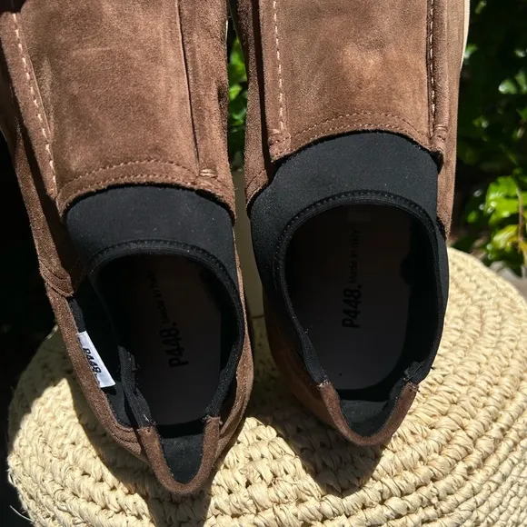 P448 BABY MOC SUEDED LEATHERSHEARLING LINED CHOCOLATESNEAKER. NIB $245. 10/43