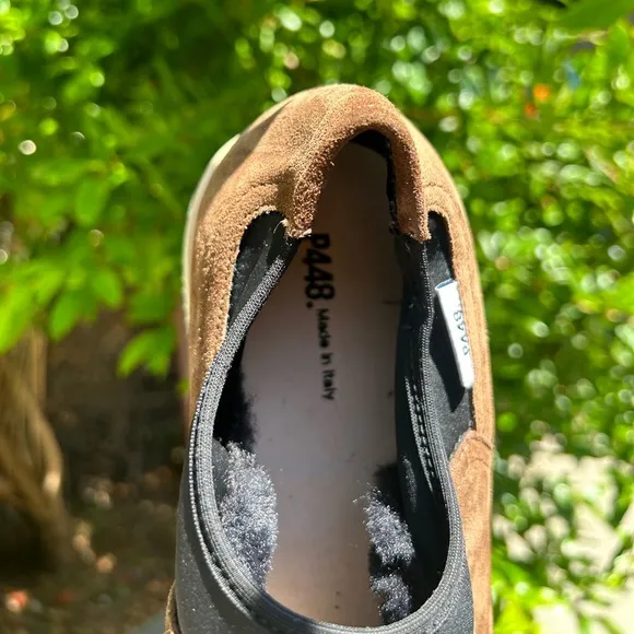 P448 BABY MOC SUEDED LEATHERSHEARLING LINED CHOCOLATESNEAKER. NIB $245. 10/43
