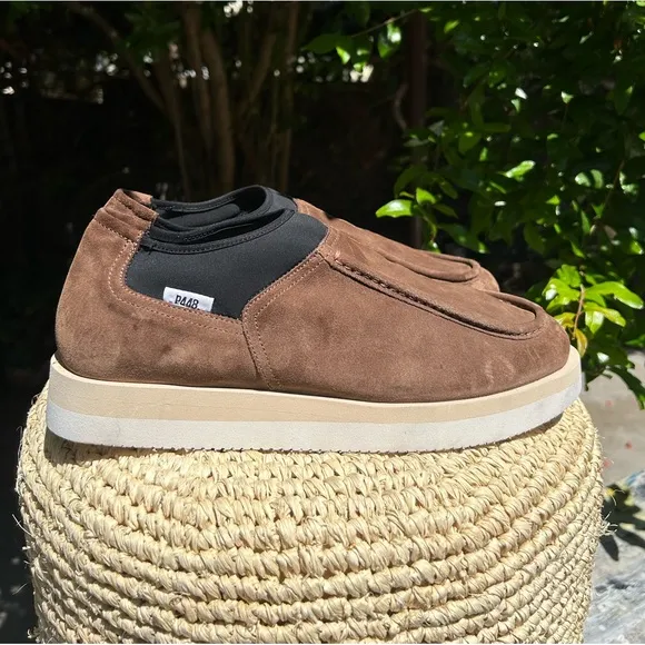 P448 BABY MOC SUEDED LEATHERSHEARLING LINED CHOCOLATESNEAKER. NIB $245. 10/43