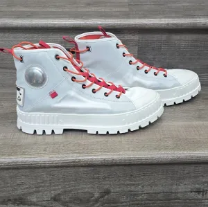 Palladium men's white sneakers w red and orange accents high top MEN'S 10.5 W 12