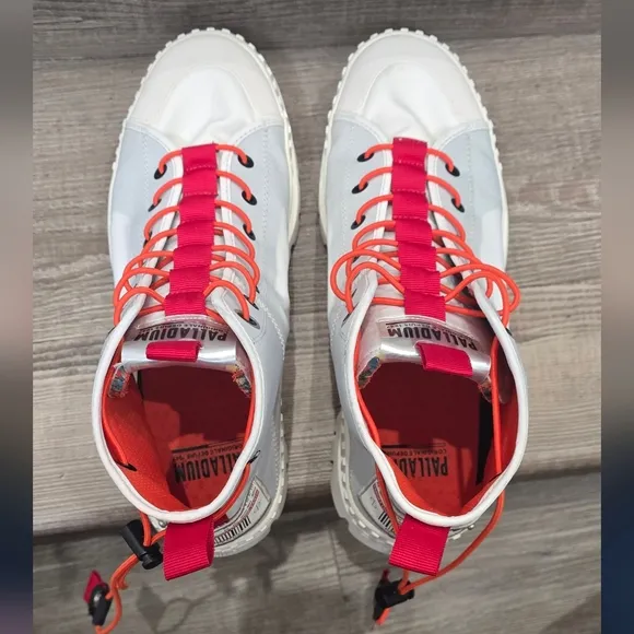 Palladium men's white sneakers w red and orange accents high top MEN'S 10.5 W 12