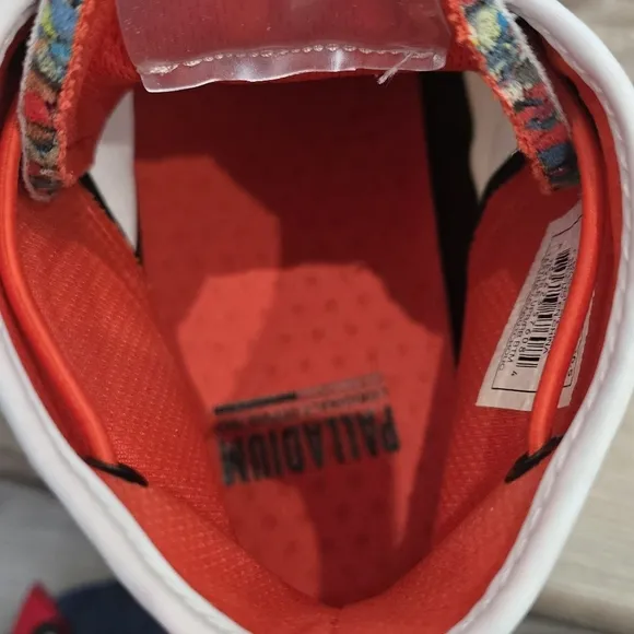 Palladium men's white sneakers w red and orange accents high top MEN'S 10.5 W 12