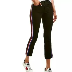 Pam &amp; Gela X Revolve black side stripe cropped track jeans size 31 with raw hem