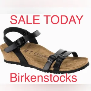 Papillo Birkenstock Sandals black faux leather strappy black sandals wedges