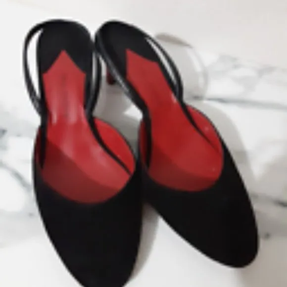Paul Andrew Heels Striped Slingback Shoes Black Classic Slip On Size 38.5 Italy