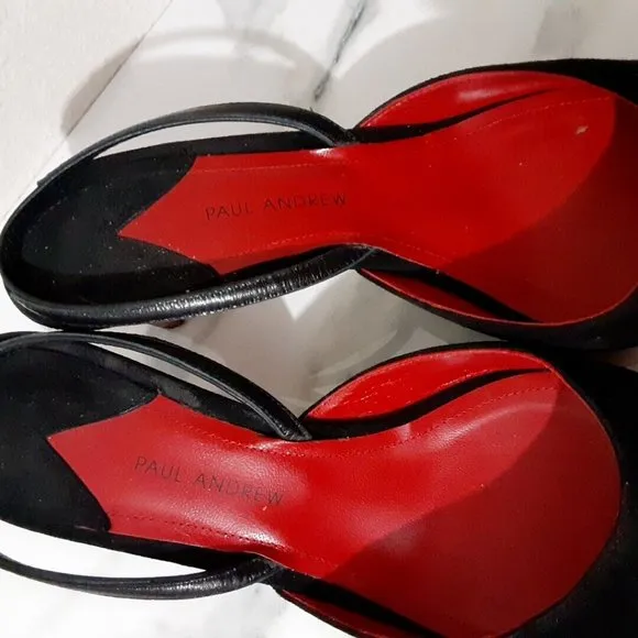 Paul Andrew Heels Striped Slingback Shoes Black Classic Slip On Size 38.5 Italy