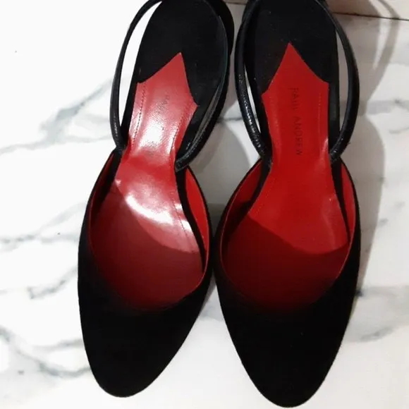 Paul Andrew Heels Striped Slingback Shoes Black Classic Slip On Size 38.5 Italy