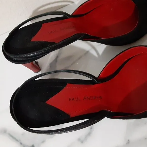 Paul Andrew Heels Striped Slingback Shoes Black Classic Slip On Size 38.5 Italy