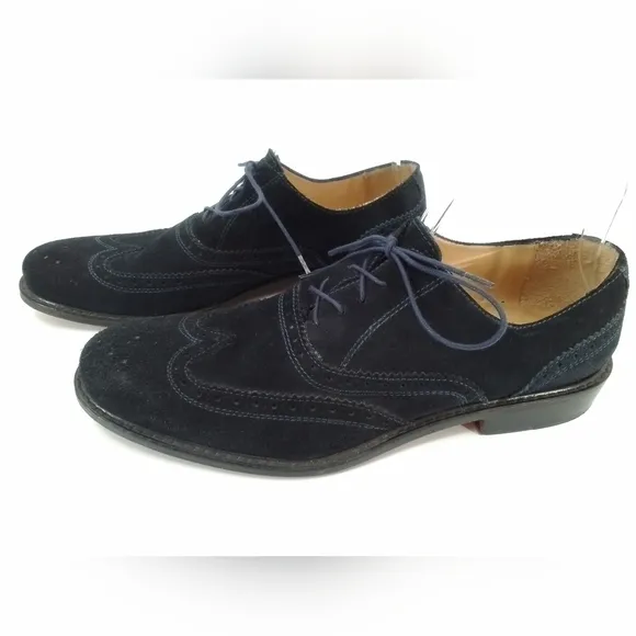 PAUL Fredrick NAVY BLUE Suede Leather Dress Shoes Mens Sz 10 Oxford Wingtips