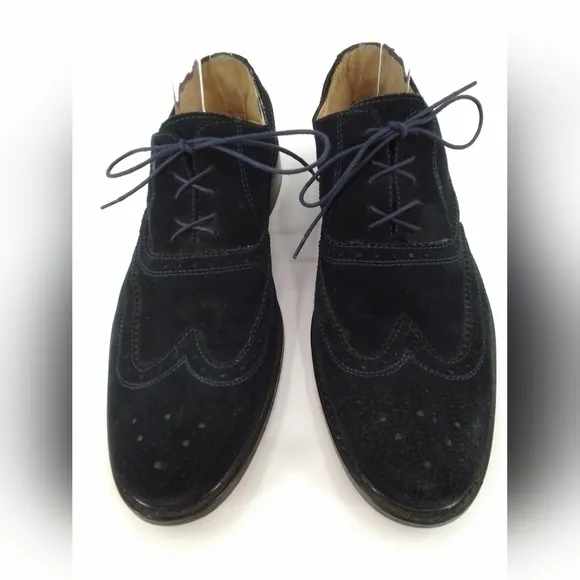 PAUL Fredrick NAVY BLUE Suede Leather Dress Shoes Mens Sz 10 Oxford Wingtips