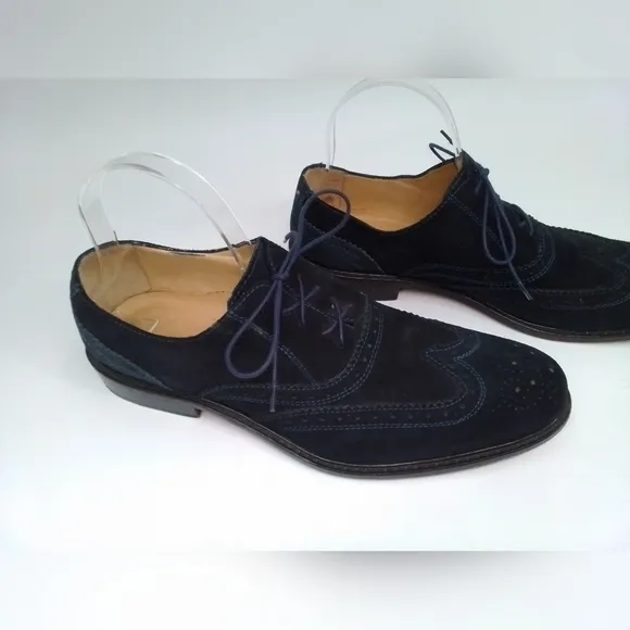 PAUL Fredrick NAVY BLUE Suede Leather Dress Shoes Mens Sz 10 Oxford Wingtips