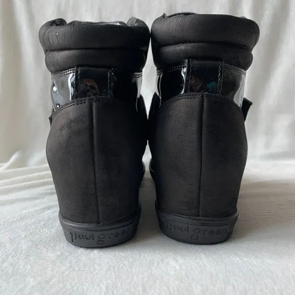 Paul Green 1988  Leather Sneaker Boots Women's Size 9.5 Black Lace Up Wedge Heel