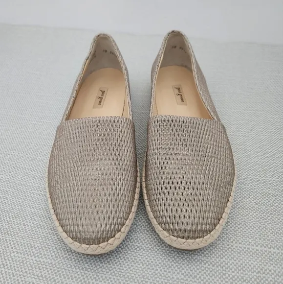 Paul Green Layla beige diamond embossed leather espadrille loafer Aus 4 US 5.5