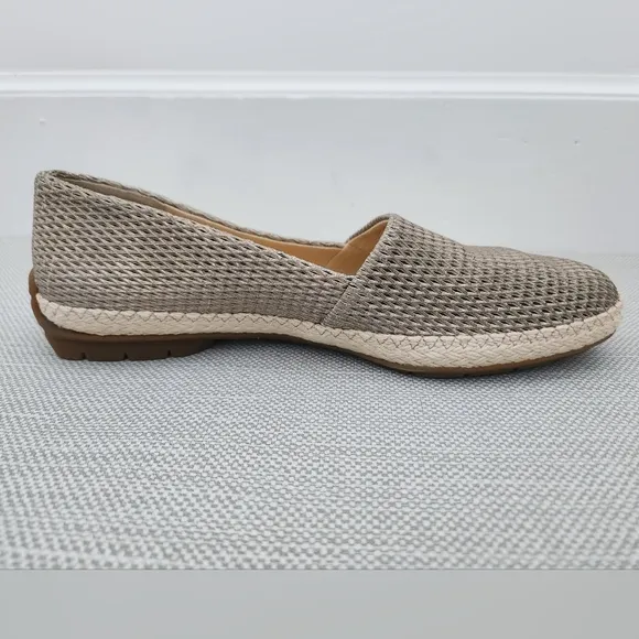 Paul Green Layla beige diamond embossed leather espadrille loafer Aus 4 US 5.5