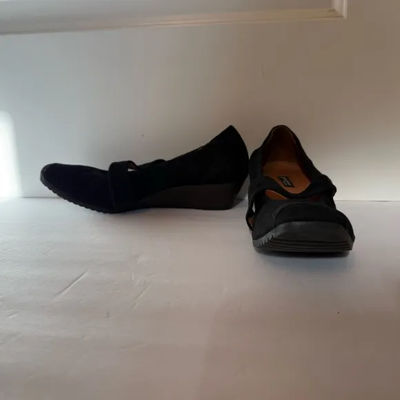 PAUL GREEN SHOES HEELS WEDGE MARY JANES BLACK SUEDE LEATHER STRAP Size 9.5 US