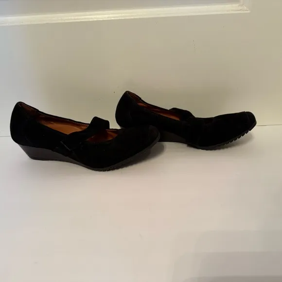 PAUL GREEN SHOES HEELS WEDGE MARY JANES BLACK SUEDE LEATHER STRAP Size 9.5 US