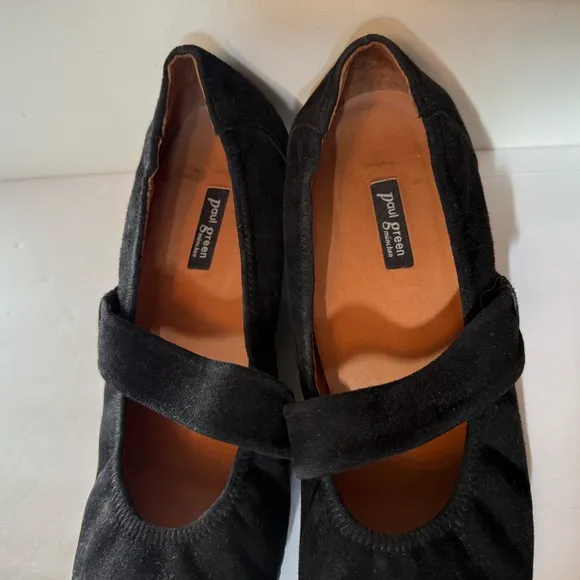 PAUL GREEN SHOES HEELS WEDGE MARY JANES BLACK SUEDE LEATHER STRAP Size 9.5 US