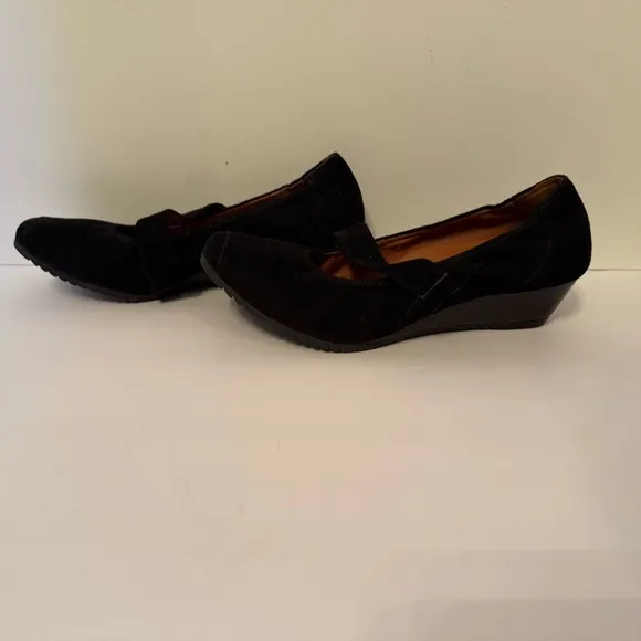 PAUL GREEN SHOES HEELS WEDGE MARY JANES BLACK SUEDE LEATHER STRAP Size 9.5 US