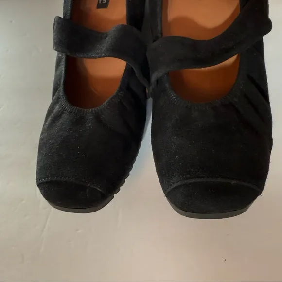 PAUL GREEN SHOES HEELS WEDGE MARY JANES BLACK SUEDE LEATHER STRAP Size 9.5 US