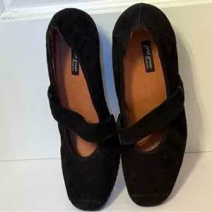 PAUL GREEN SHOES HEELS WEDGE MARY JANES BLACK SUEDE LEATHER STRAP Size 9.5 US