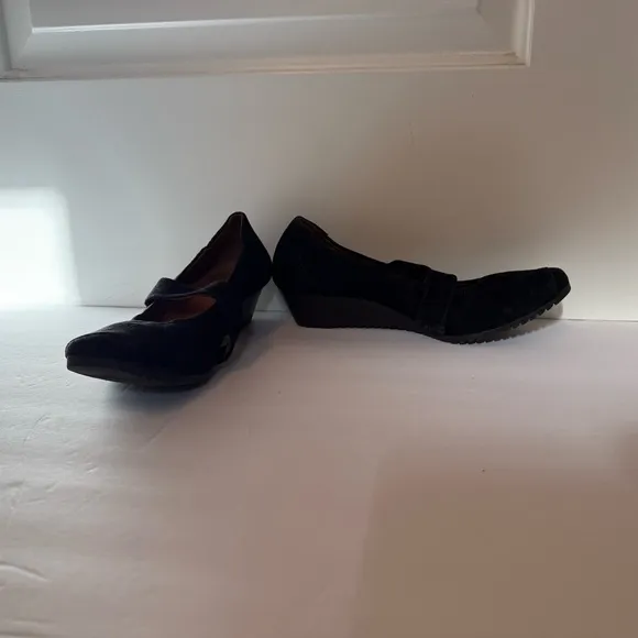 PAUL GREEN SHOES HEELS WEDGE MARY JANES BLACK SUEDE LEATHER STRAP Size 9.5 US