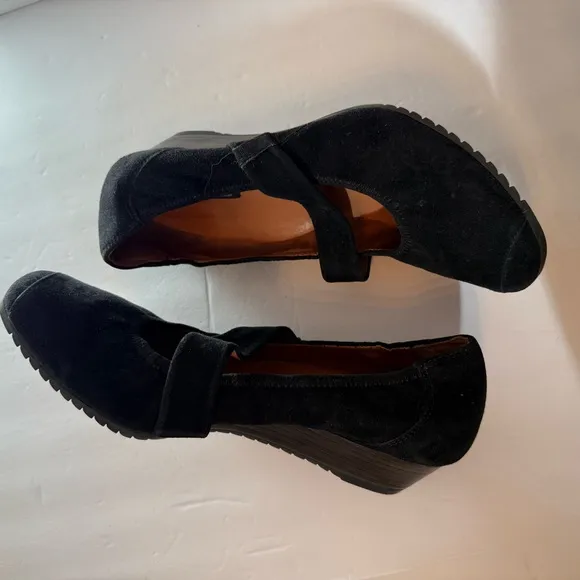 PAUL GREEN SHOES HEELS WEDGE MARY JANES BLACK SUEDE LEATHER STRAP Size 9.5 US