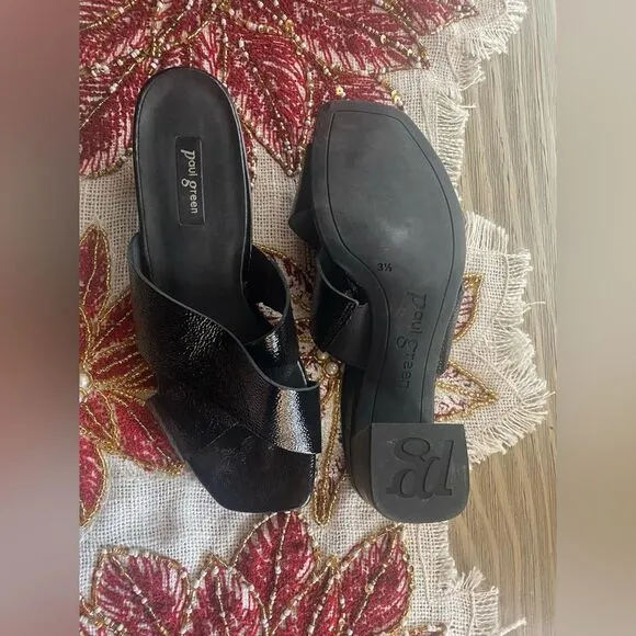 PAUL GREEN Sandals Black Leather  Soft Heels Shoes UK 3.5 US 6 Made In Austria