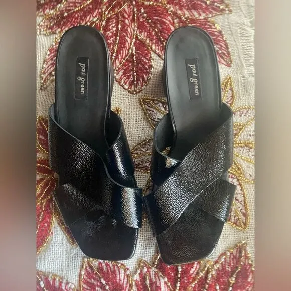 PAUL GREEN Sandals Black Leather  Soft Heels Shoes UK 3.5 US 6 Made In Austria