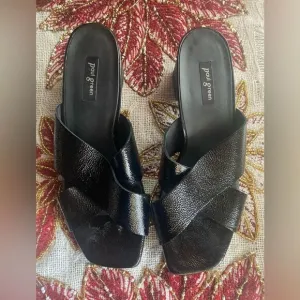PAUL GREEN Sandals Black Leather  Soft Heels Shoes UK 3.5 US 6 Made In Austria