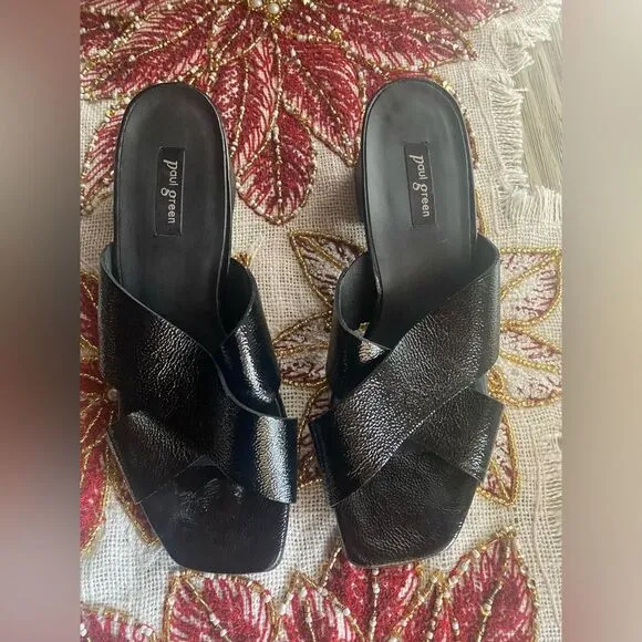 PAUL GREEN Sandals Black Leather  Soft Heels Shoes UK 3.5 US 6 Made In Austria