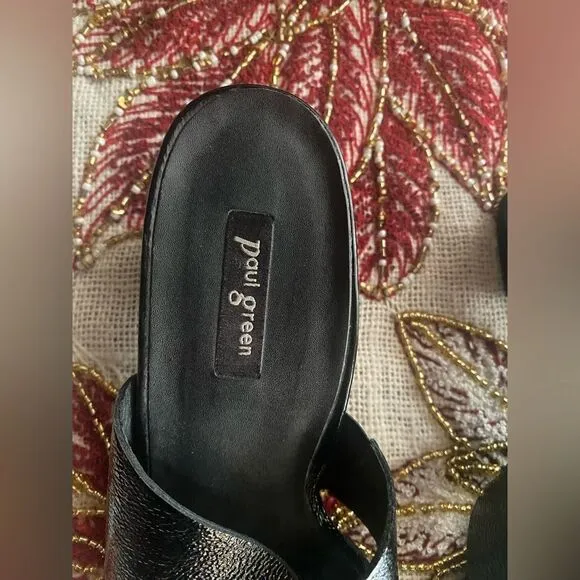 PAUL GREEN Sandals Black Leather  Soft Heels Shoes UK 3.5 US 6 Made In Austria