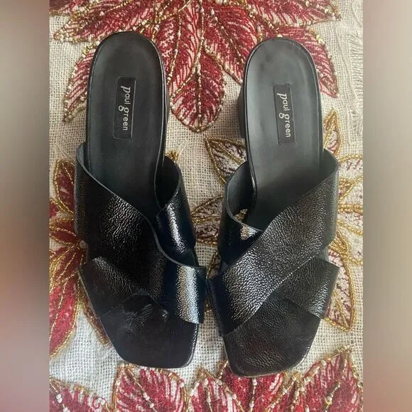PAUL GREEN Sandals Black Leather  Soft Heels Shoes UK 3.5 US 6 Made In Austria