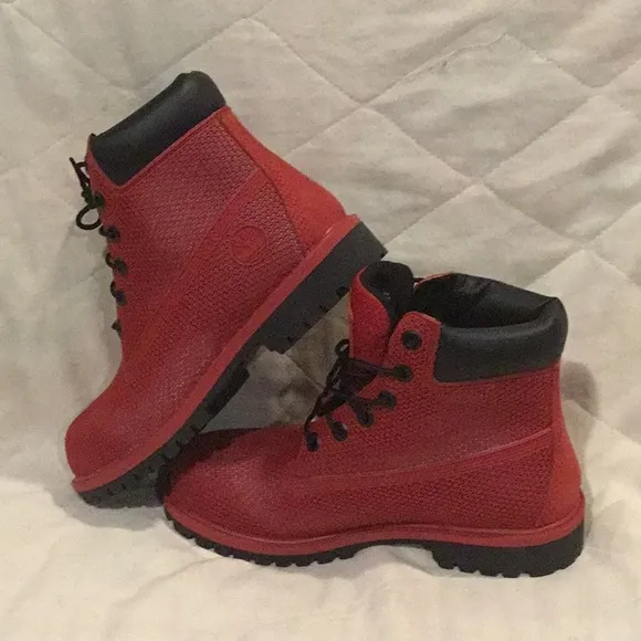 PC1) authentic red timberlands boots.